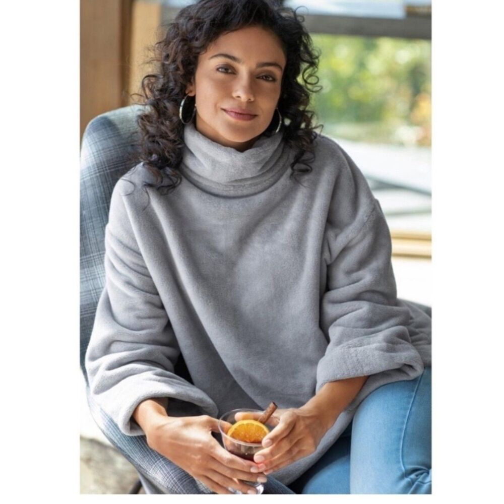 Soft Surroundings Glacier Plush‎ Fleece Pullover Sweater Gray Size Small